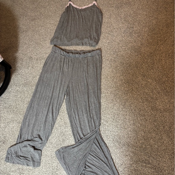 Gray Women's Pajama Set with Pink Trim - Picture 1 of 2